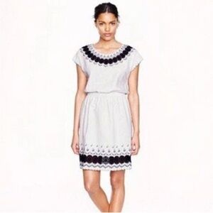 J.Crew Womens Scallop A Line Dress White Linen Elastic Waist Embroidered 8